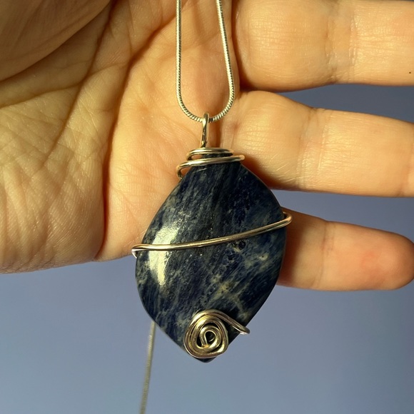 Lapis Lazuli Necklace, Crystal Jewelry, wire wrapped lapis lazuli pendant - Picture 1 of 15